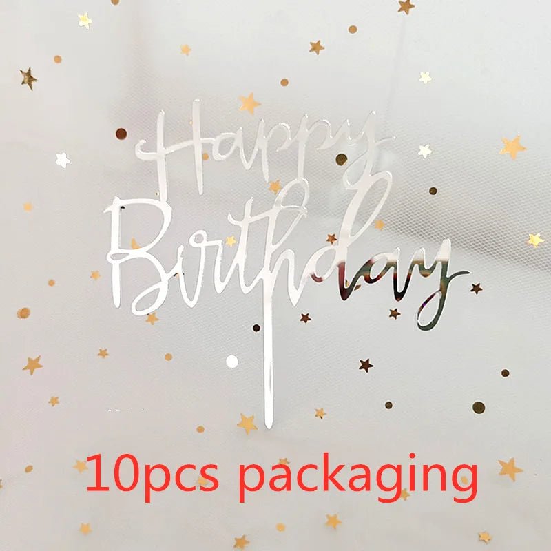 10 Pcs Pink And Gold Decorations Acrylic Birthday Cake Topper