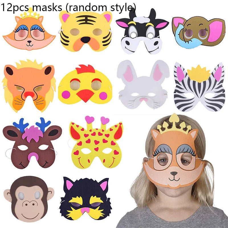 12 Jungle Safari Masks Set - Fun Foam Animal Masks for Parties
