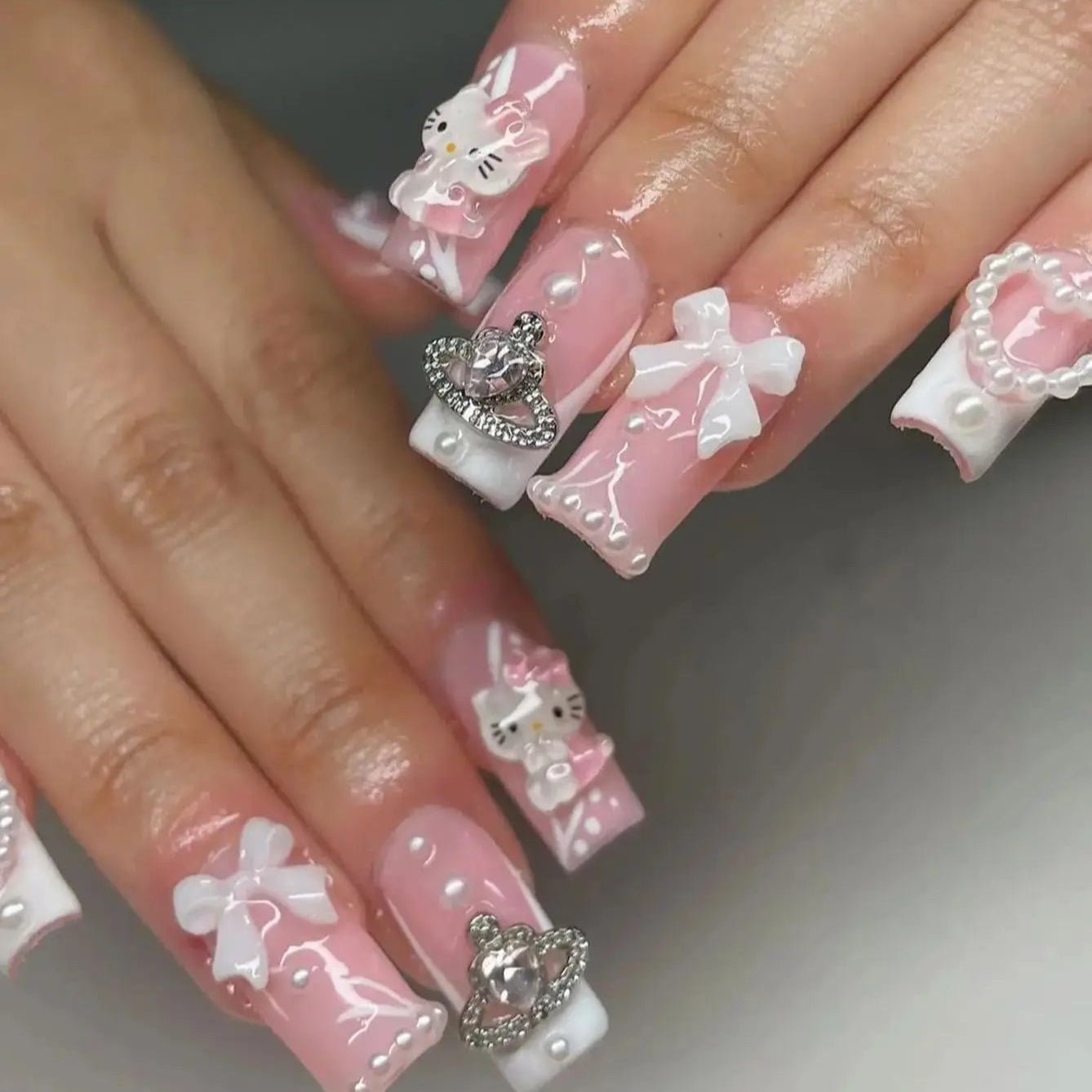 24PC Hello Kitty Nail Patches With 3D Bow For Cute Manicures