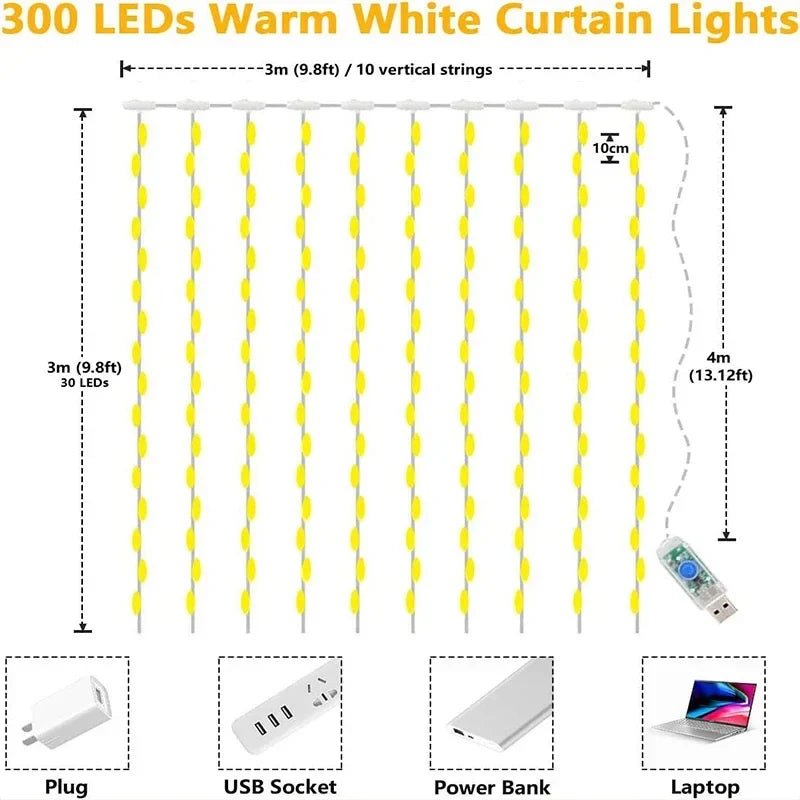 3M LED Curtain String Lights Fairy Decoration - Cake Pops Parties