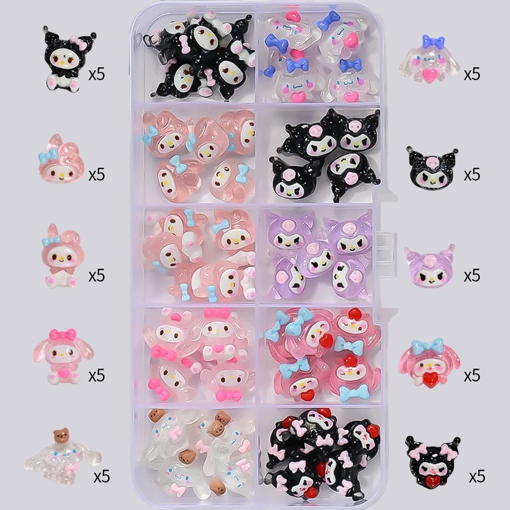 50PC Kuromi Hello Kitty 3D Resin Nail Art Charms Set
