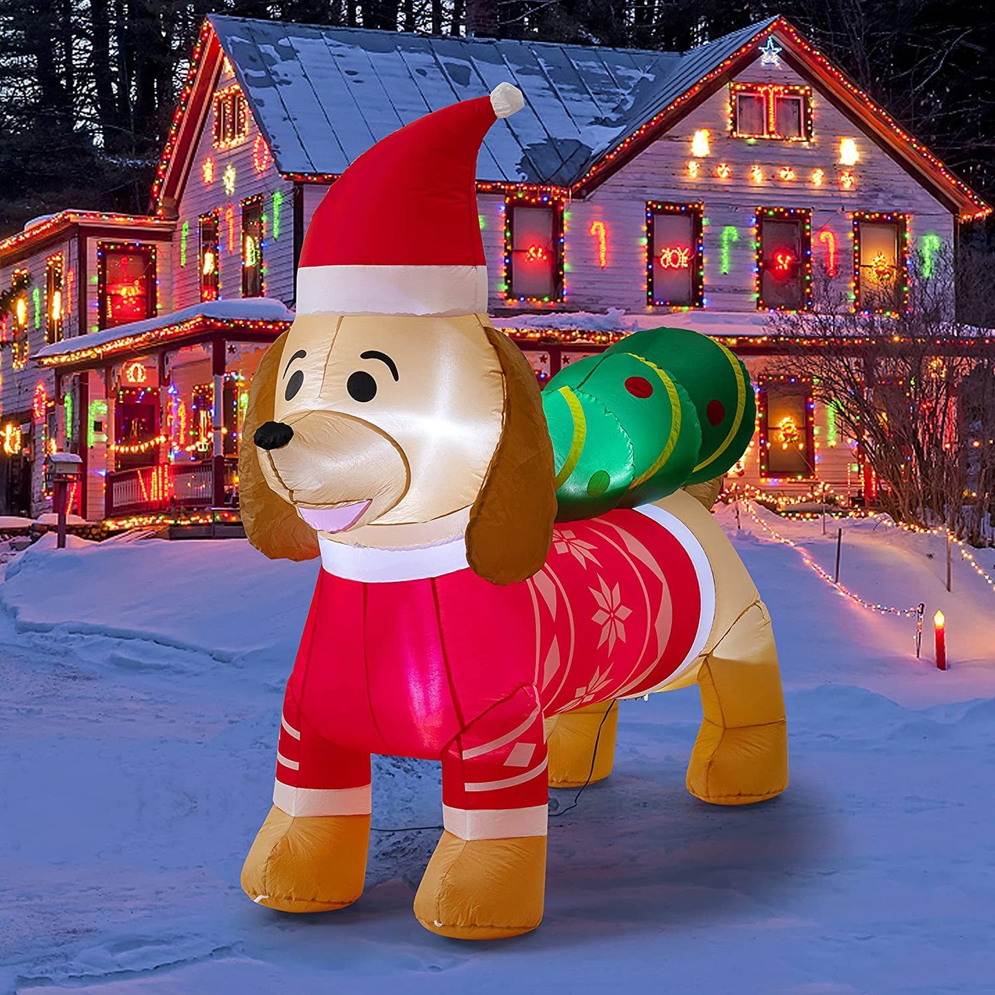 7FT Christmas Dog Decor – Inflatable Sausage Dog Garden