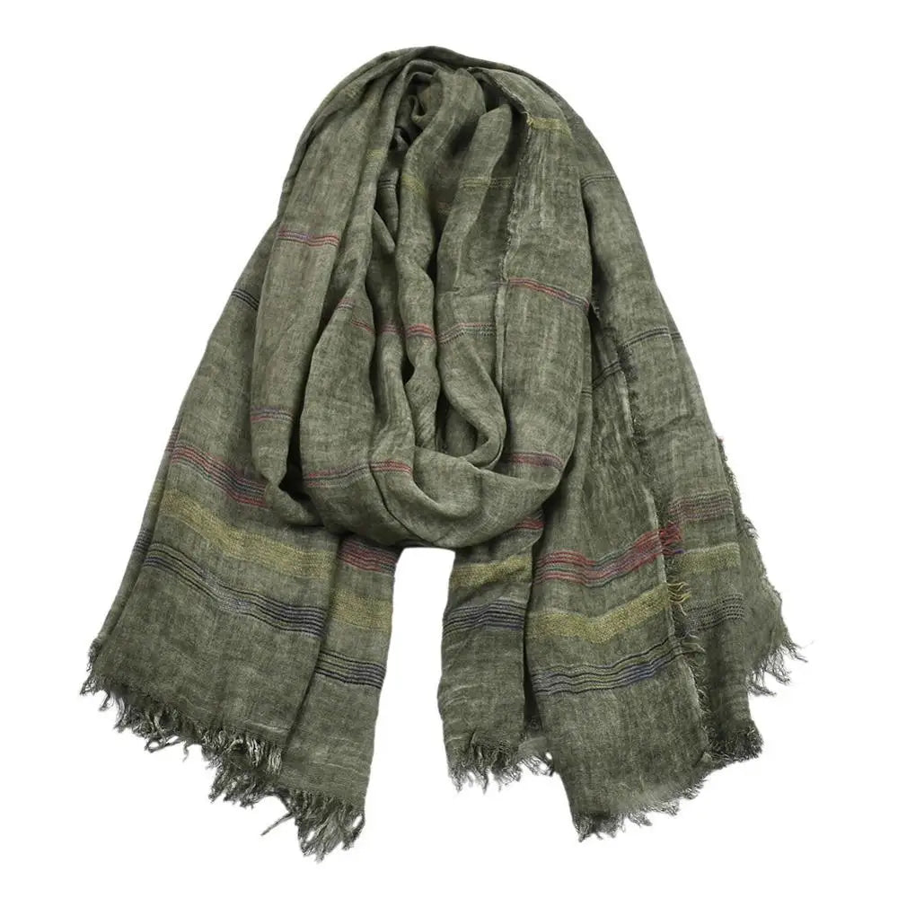 Chic 90cm x 190cm Winter Cotton Linen Scarf with Stylish Striped Pattern
