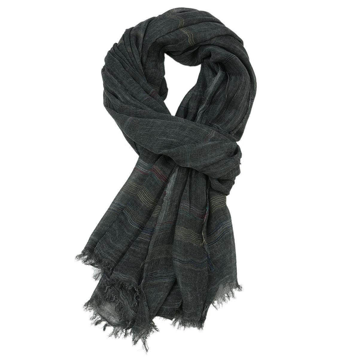 Chic Striped Cotton Linen Scarf - Lightweight Shawl for All Seasons