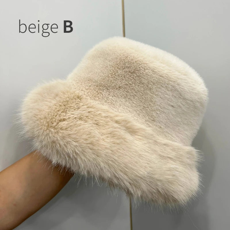 Luxury Winter Hat - Fluffy Faux Fur Bucket Hat for Stylish Outdoor Wear - Multiple Colours Available