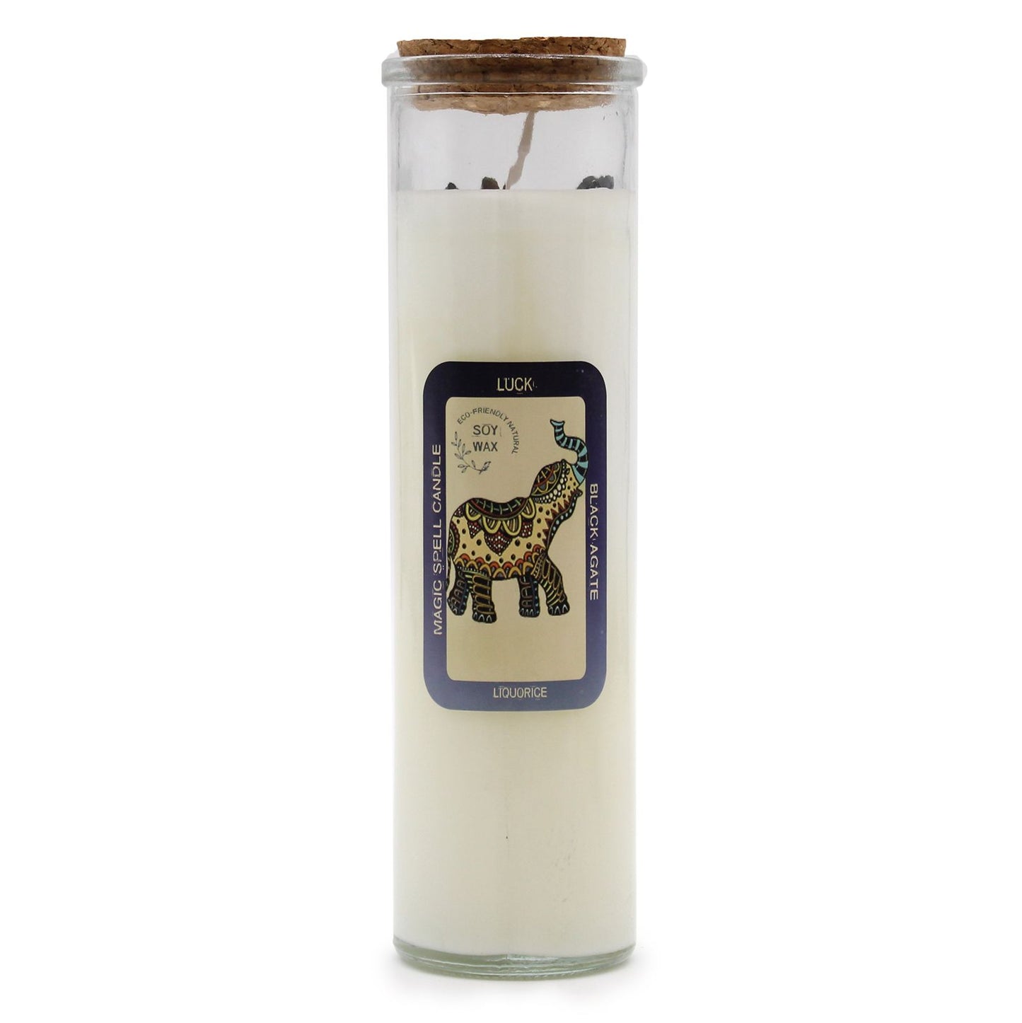Soy Wax Candle With Black Agate & Liquorice Scent – 50H Burn Time. This beautifully crafted candle features a charming elephant design and a cork lid, perfect as a Christmas gift home fragrance.