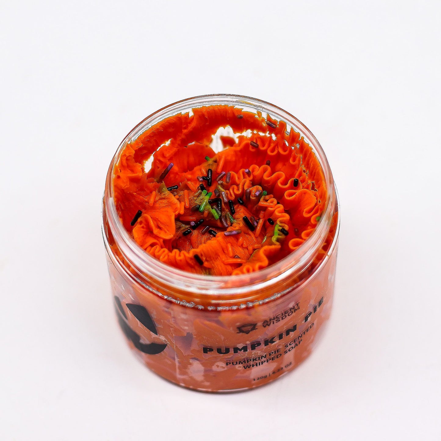 Pumpkin Pie Whipped Soap 120G – Festive Christmas Gift featuring a vibrant orange creamy texture topped with decorative sprinkles, perfect for a {{scent}} {{product_type}} – Christmas Gift Home Fragrance.