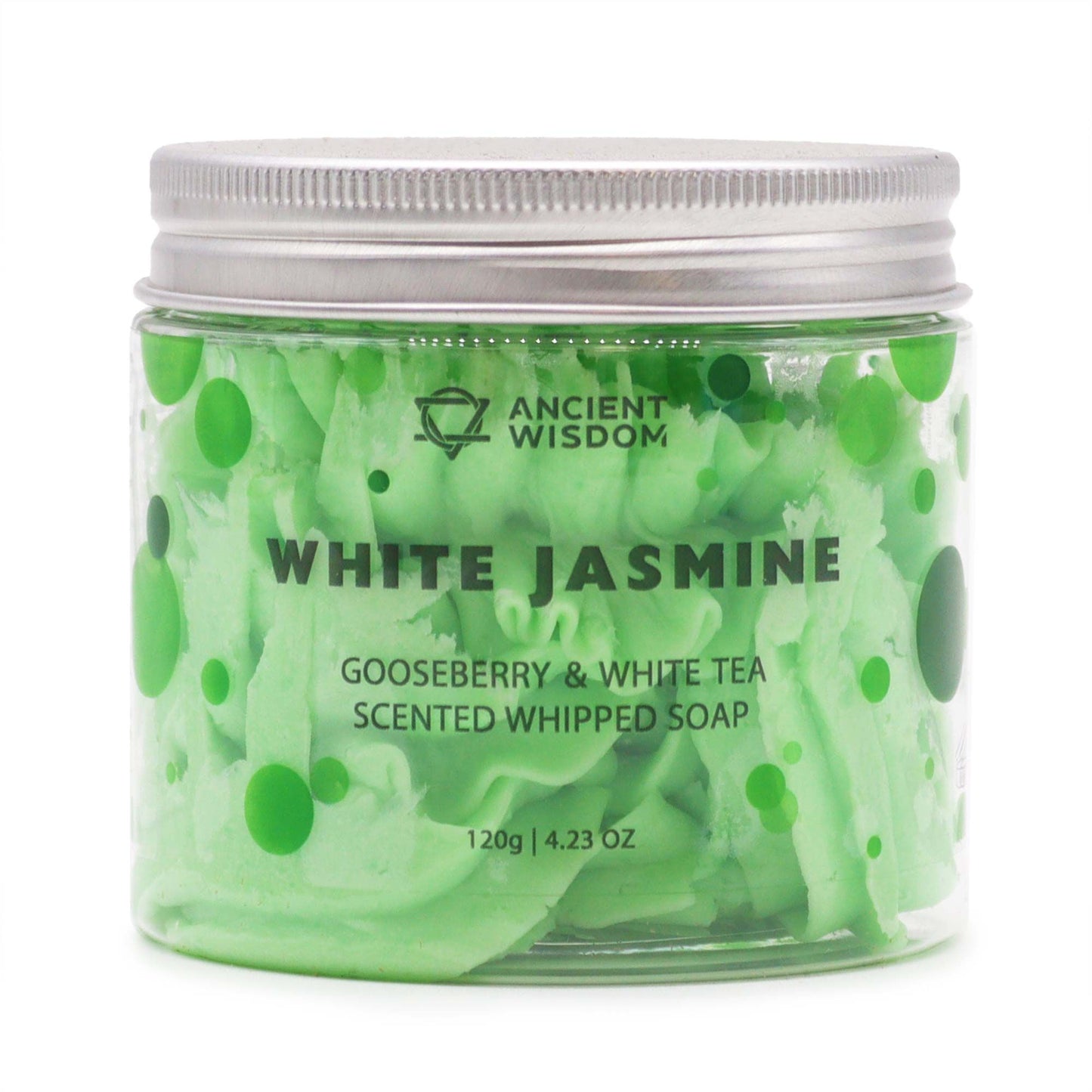 Gooseberry & White Tea Whipped Soap 120g – Vegan Luxury Care displayed in its jar. A perfect {{scent}} {{product_type}} – Christmas Gift Home Fragrance that adds a festive touch to any skincare routine.