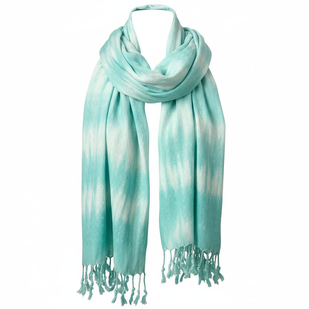 Boho Teal Striped Art Stole - Linen & Rayon Chic Scarf, showcasing vibrant teal stripes, a stylish accessory for any wardrobe. Ideal boho teal scarf.