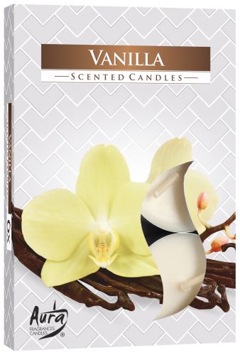 Set of 6 Vanilla Scented Tealights – ideal gift for any occasion, stylish packaging showcasing vanilla orchid design, perfect for creating a warm atmosphere – Christmas Gift Home Fragrance