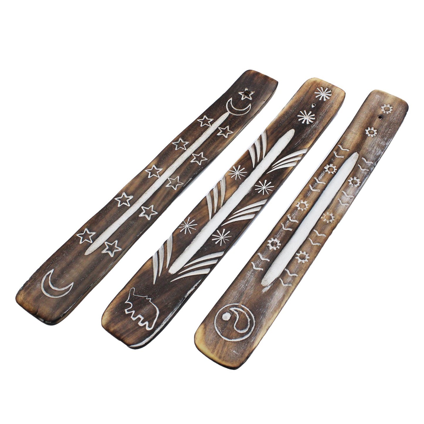 White Washed Incense Holder showcasing three unique incense stick designs, featuring elegant engravings perfect for enhancing home décor. Ideal as a Christmas gift for creating a soothing ambiance with your favourite scents, this incense holder complements any {{scent}} {{product_type}} – Christmas Gift Home Fragrance.