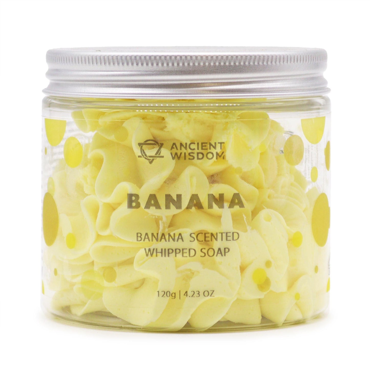 Banana Whipped Soap 120g – Vegan, Cruelty-Free Bath Treat in a jar, perfect for a tropical bath experience. Ideal as a Christmas gift for home fragrance lovers.