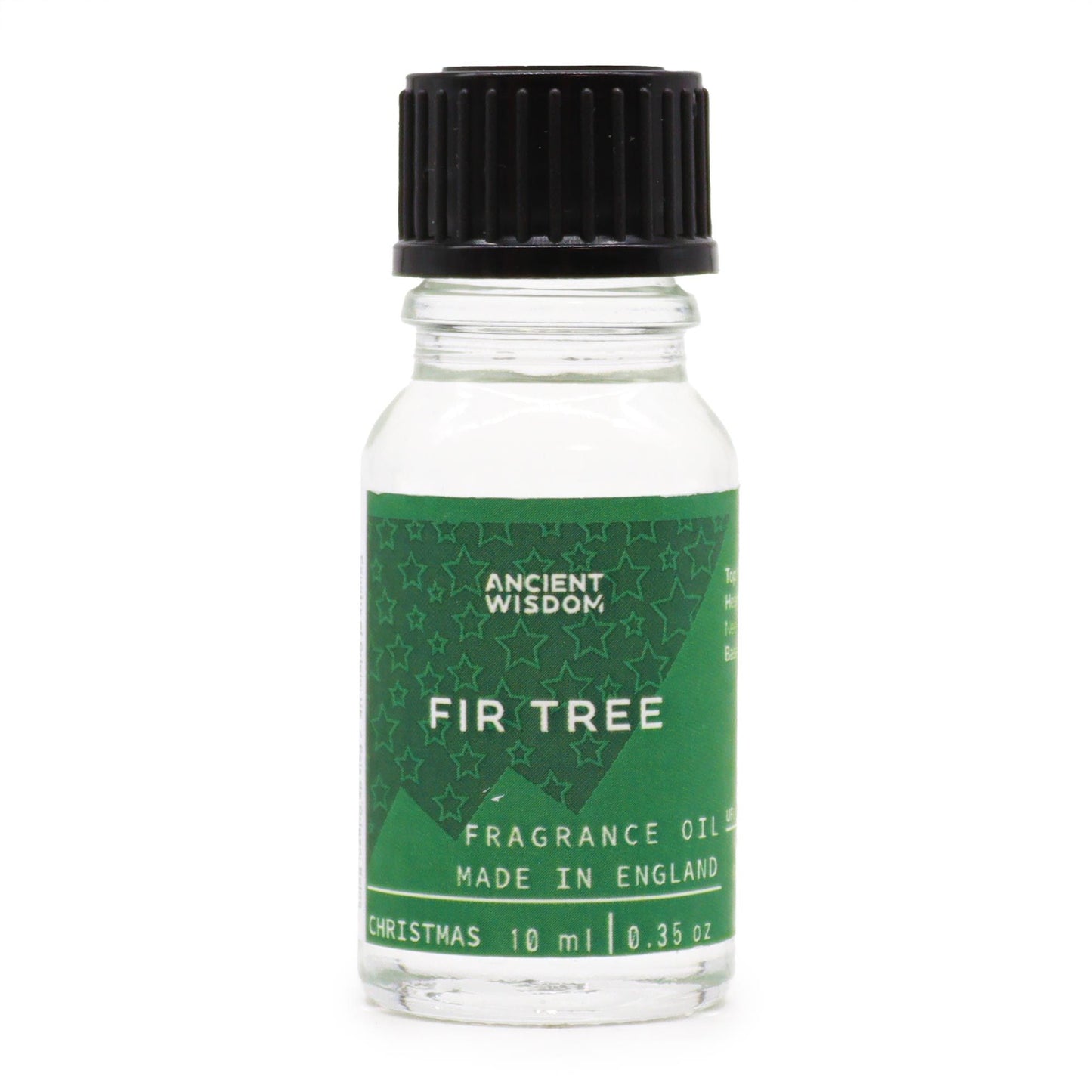 Fir Tree Fragrance Oil 10ml in a clear bottle, perfect for home fragrance and aromatherapy. Ideal as a Christmas gift, stocking filler, or festive fragrance, bringing the scent of winter spice to your pamper pack.