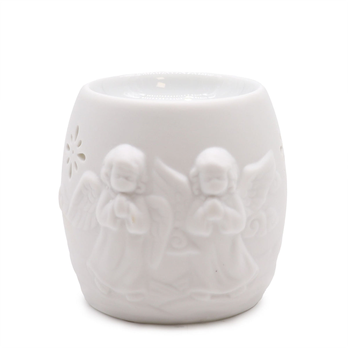 Elegant Cherubs Design Ceramic Oil Burners featuring a charming cherub design. Ideal for releasing lovely scents, this oil burner makes a perfect Christmas gift for home fragrance enthusiasts.