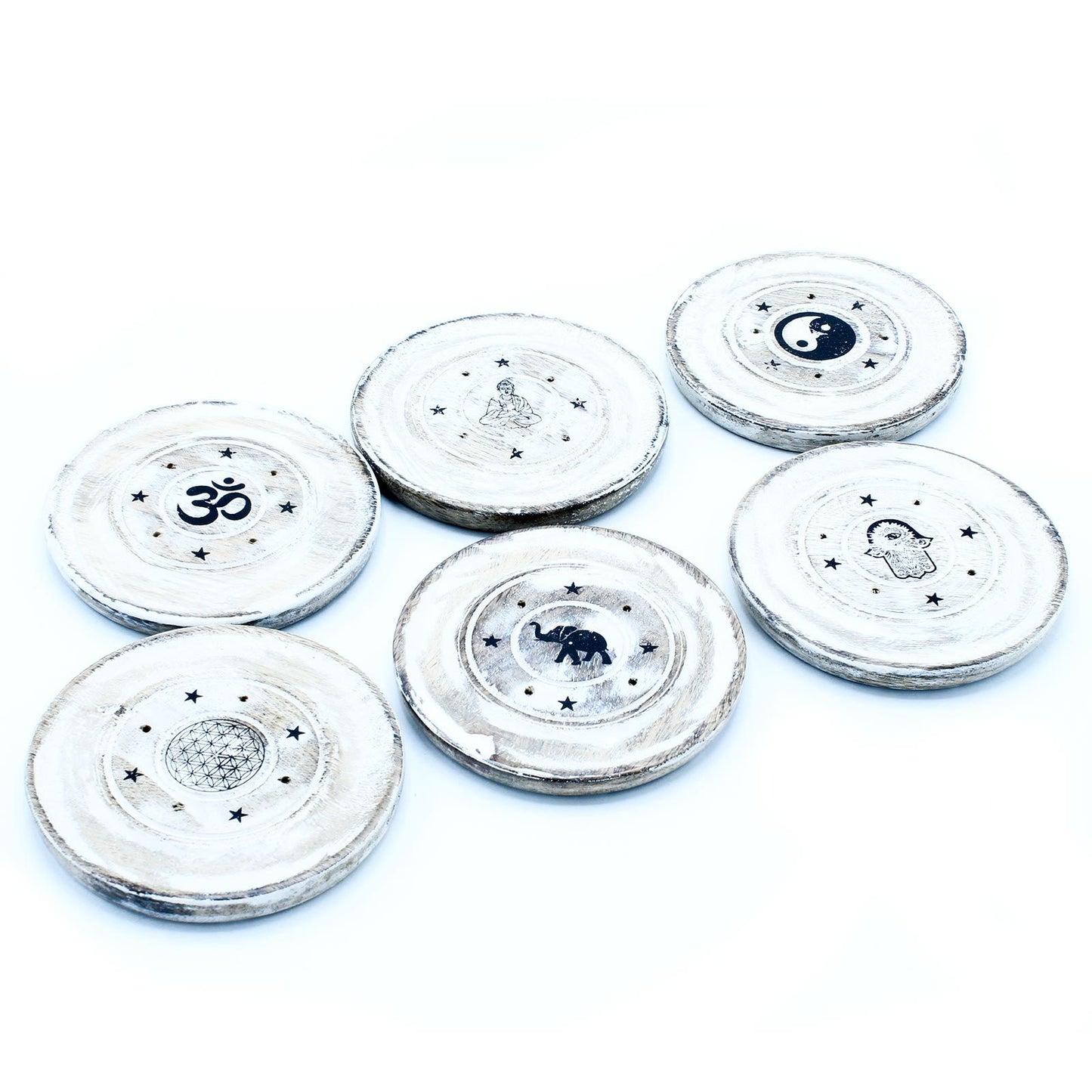 Elegant White Washed Incense Holder for Cone & Disc Sticks displayed with artistic designs, perfect for adding a touch of charm to your space. Ideal for enhancing your home fragrance experience, this chic item makes a great Christmas gift for anyone who loves scent.