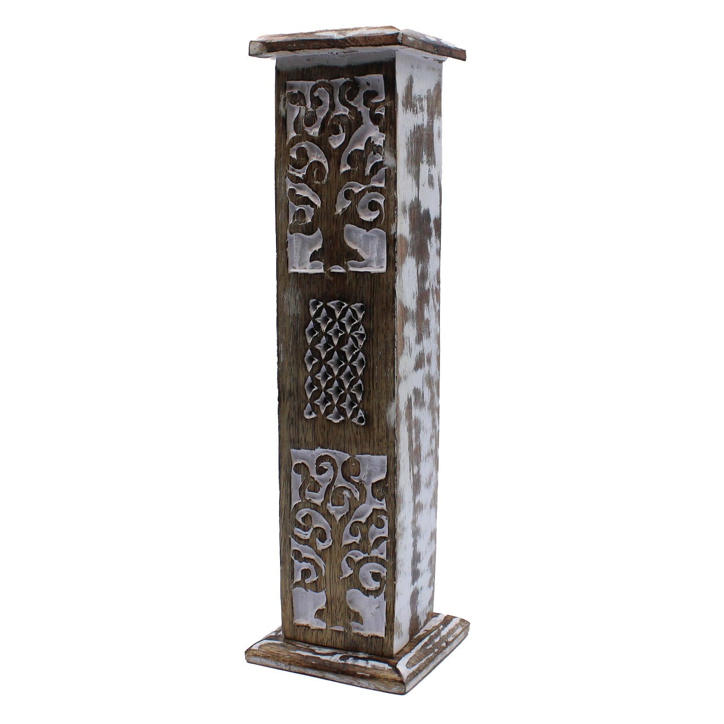 Elegant White Washed Smoke Tower Incense Holder – Unique Home Décor, showcasing a beautifully crafted design with intricate patterns, perfect for enhancing relaxation and creating a cozy atmosphere – Christmas Gift Home Fragrance.