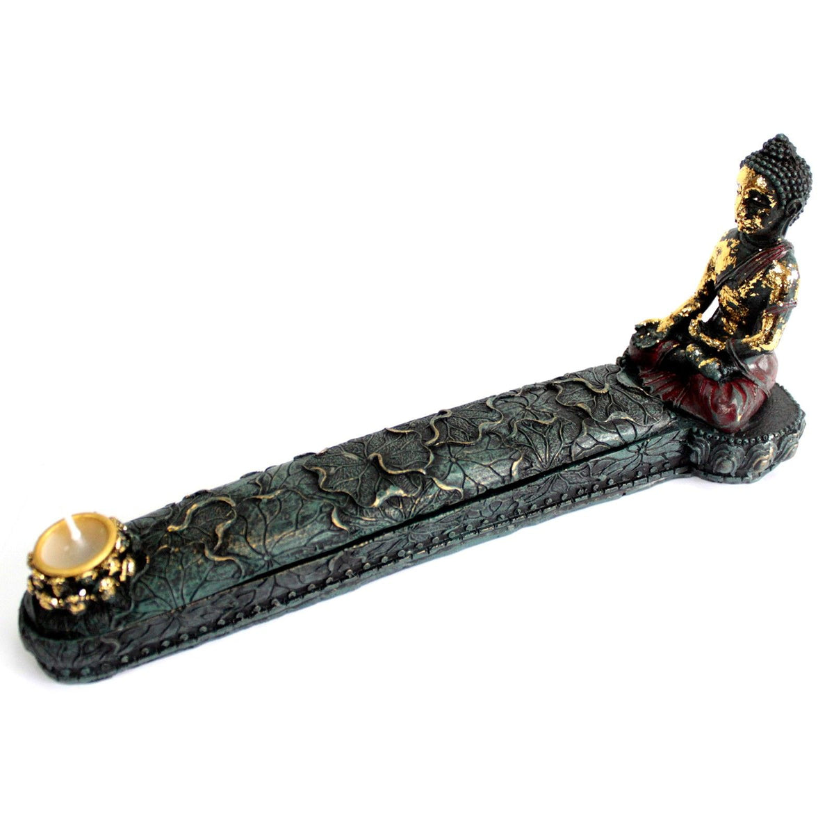 Antique Buddha Incense Burner & Box featuring a detailed Buddha design, perfect for creating a calming atmosphere in your home. Ideal for meditation spaces or as a Christmas gift home fragrance.