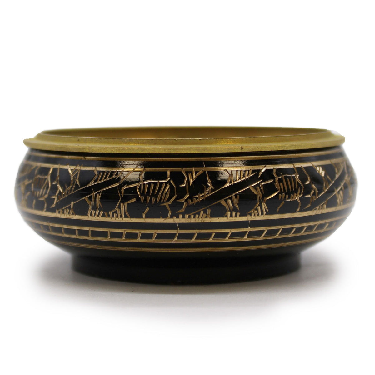 Compact Brass Carved Incense Jar with Mesh Lid - Charcoal & Herbs, showcasing intricate carvings and a rich finish, perfect for enhancing your home fragrance. This stylish incense jar is an ideal Christmas gift for those who appreciate scented experiences.