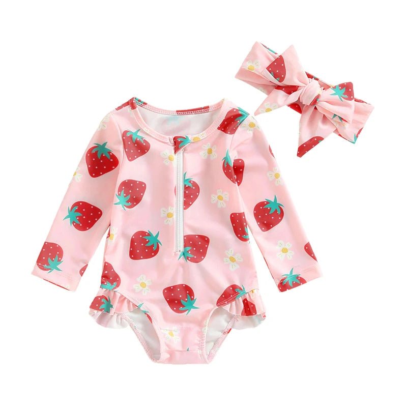 Baby Girls Strawberry Swimwear Set | Long Sleeve Rash Guard