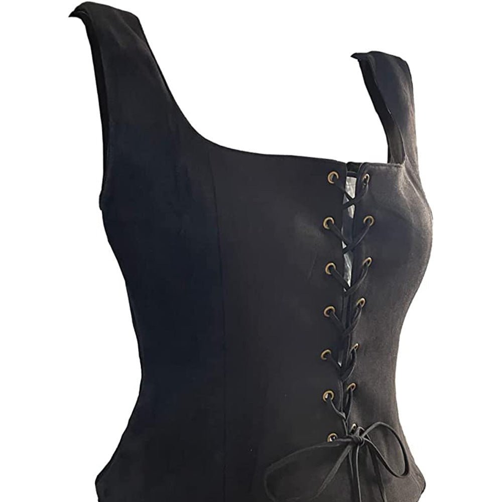Viking Costume Vest - Black Suede Unisex Halloween Outfit