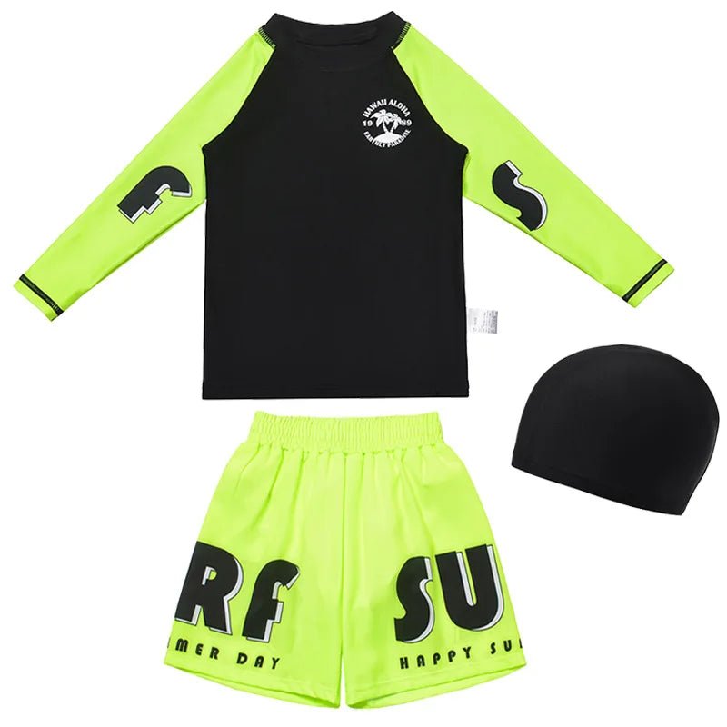 Boys Sun Protection Swimsuit Set - 3-Piece UPF 50+ with Hat