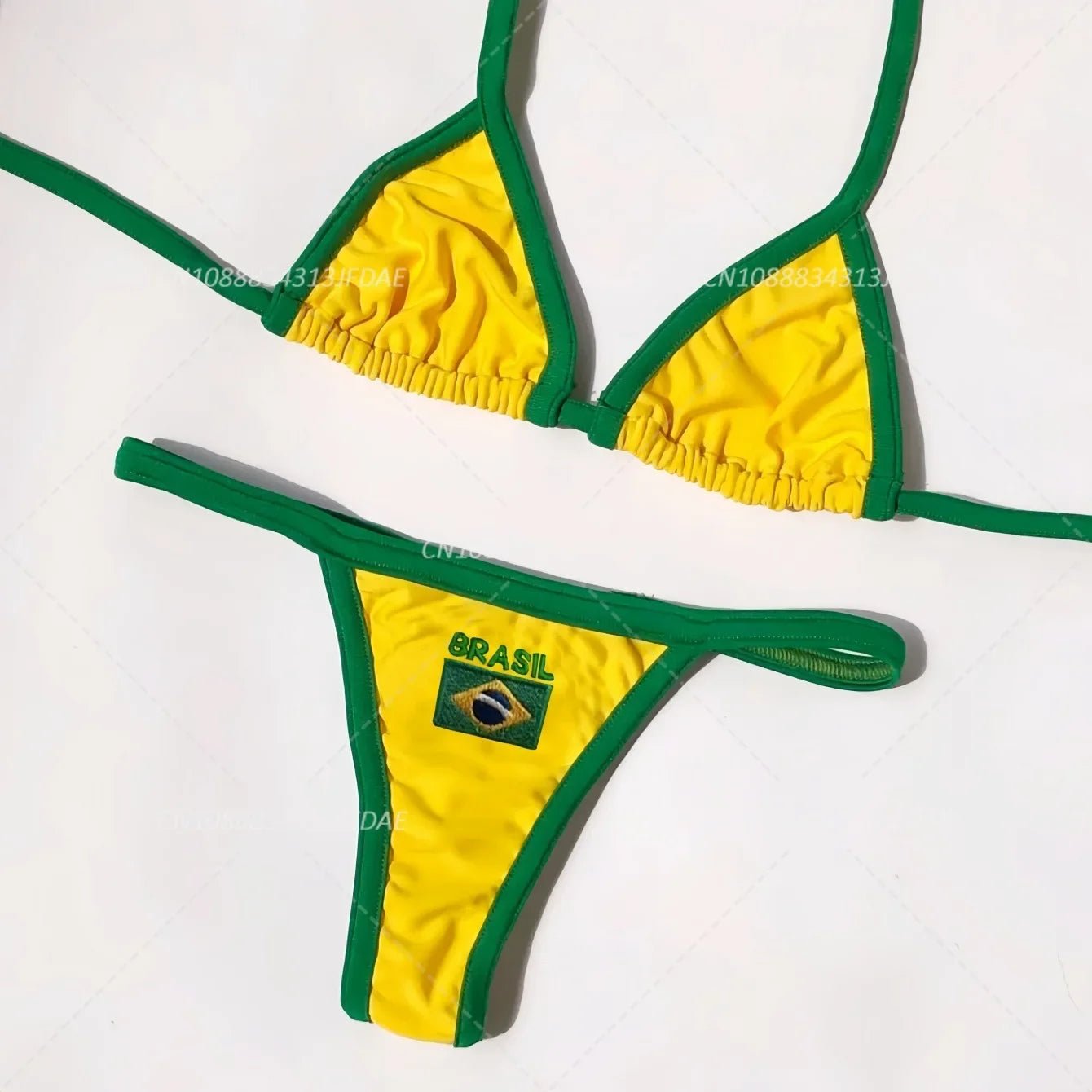 Brazil Flag Bikini Set | Embroidered Split Swimsuit For Women