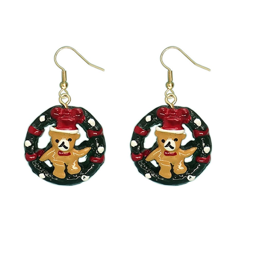 Adorable Christmas Cartoon Bear Circle Earrings - For Women