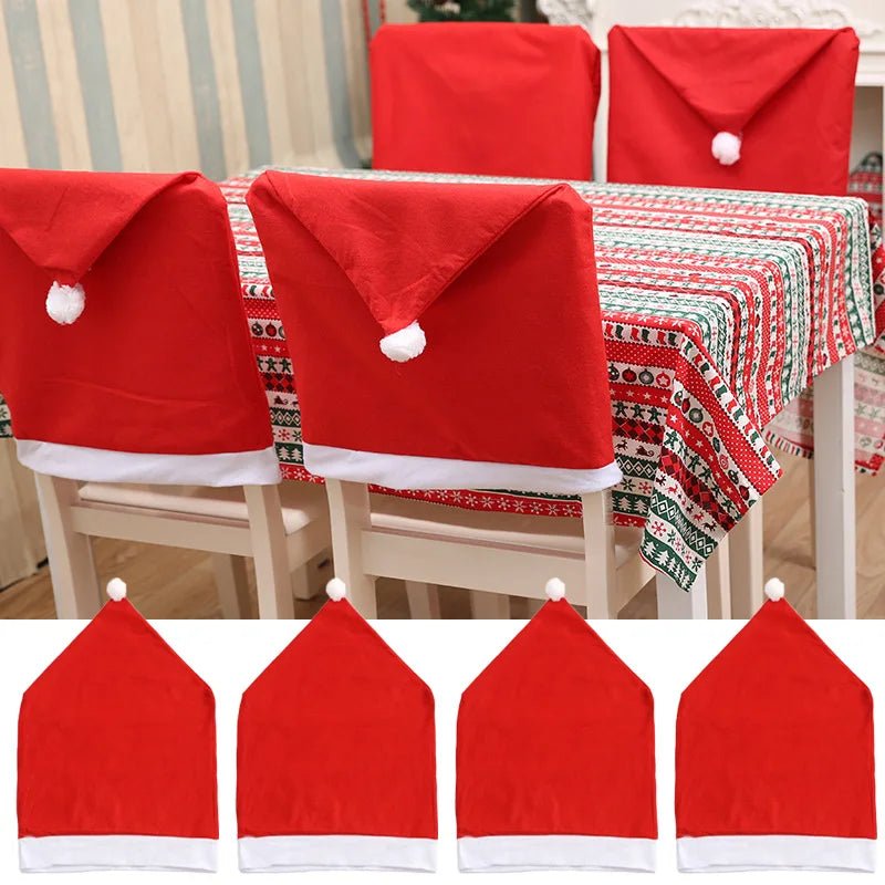 12 Santa Chair Cover Decoration - Festive Red 3D Hat Set