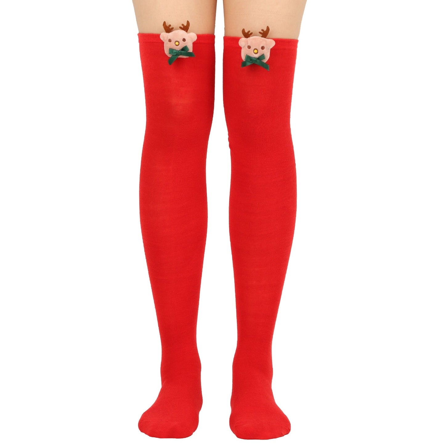 Christmas Over-the-Knee Stockings With Bow & Bell Accents