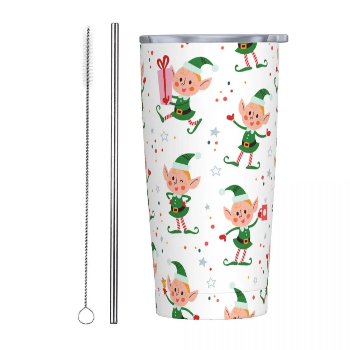 Christmas Insulated Tumbler 20oz - Elf Design, Straw Included