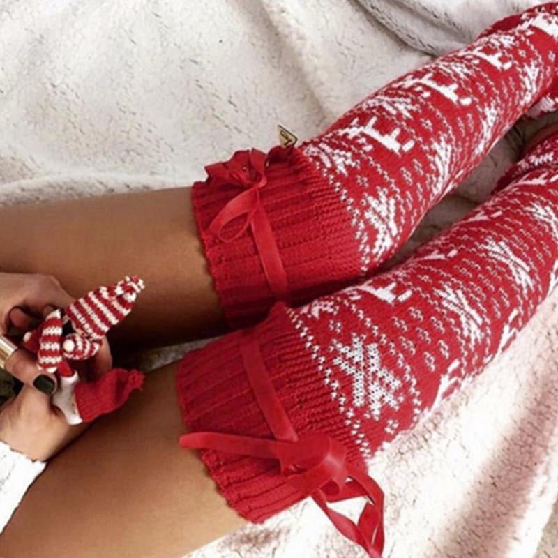 Christmas Elk Stockings - Cozy Over Knee Acrylic Fiber