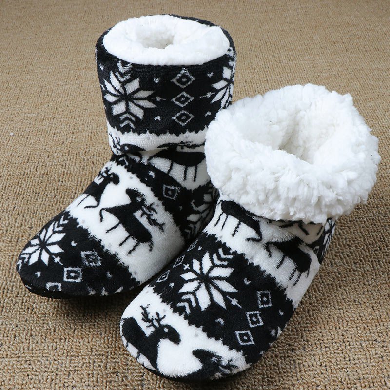 Cozy Christmas Elk Slippers - Warm Coral Fleece Comfort