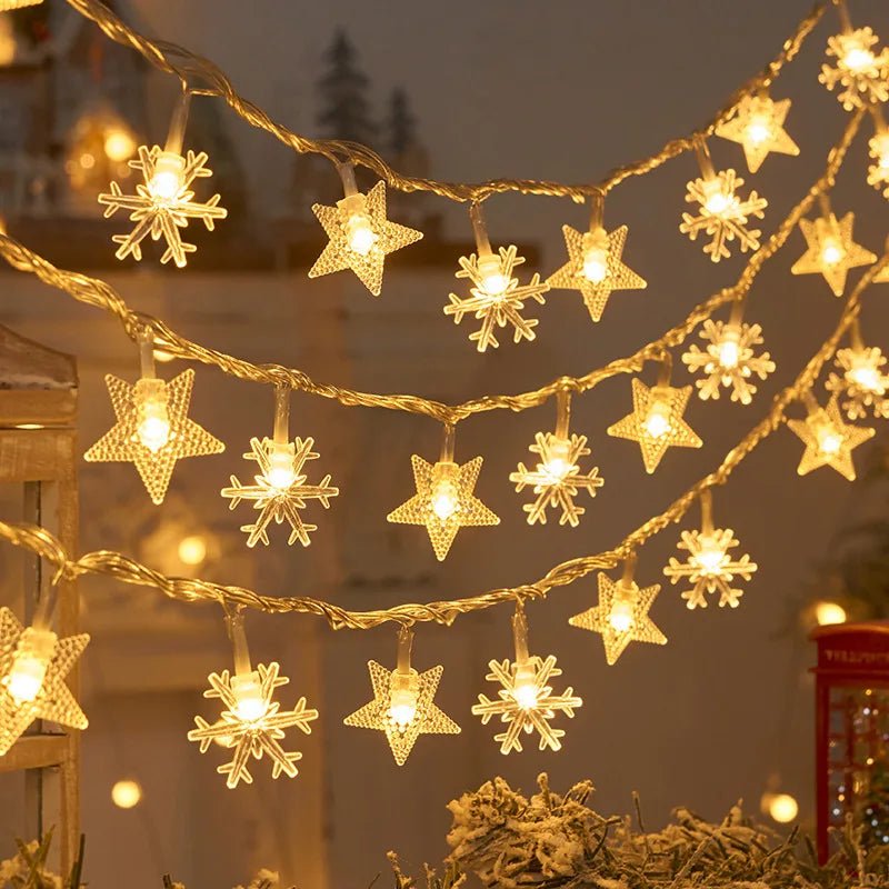 Christmas Fairy Lights String with Balls, Snowflakes & Stars