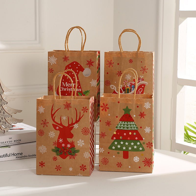 12 Eco-Friendly Gift Bags - Portable Kraft Paper with Cartoon Design