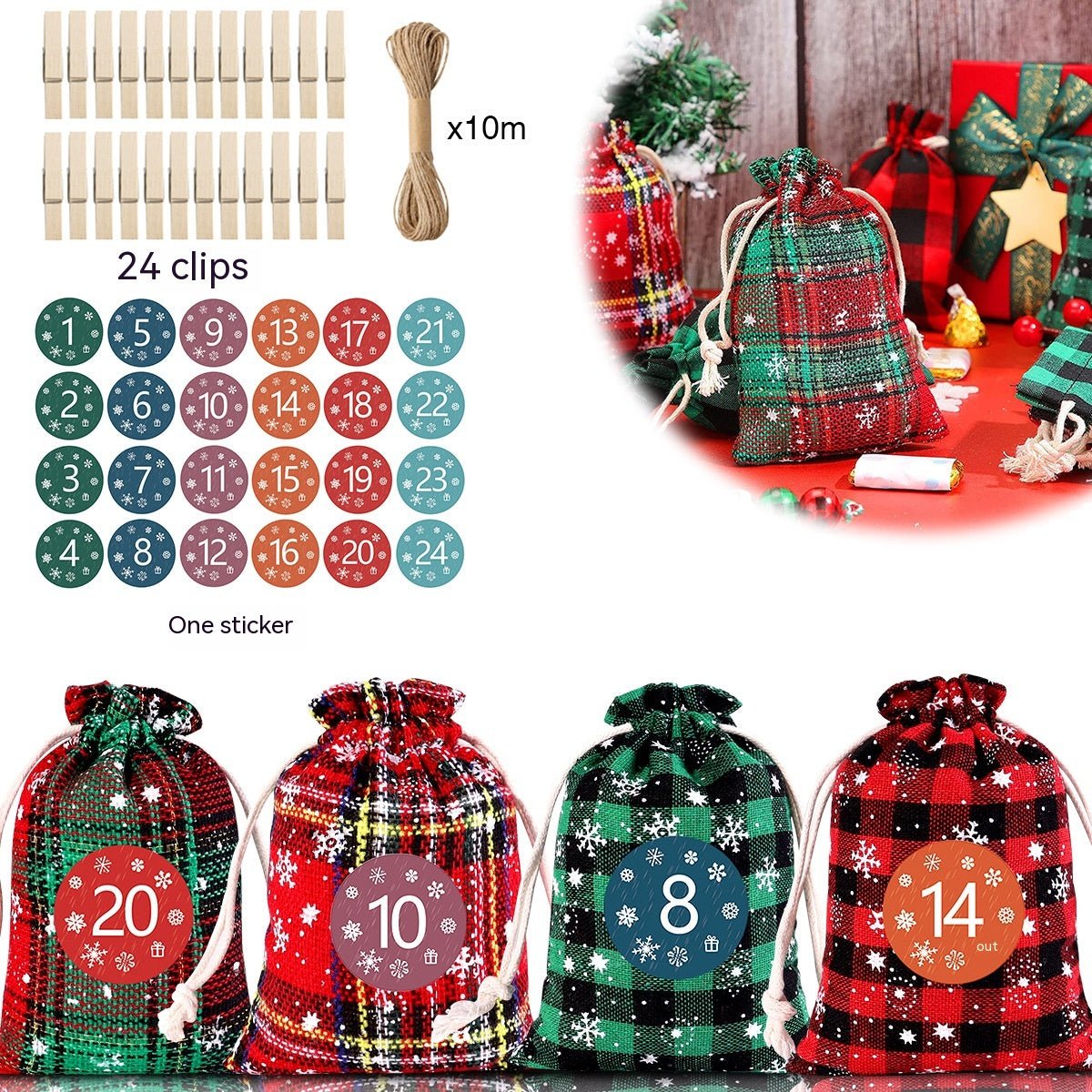 6 Christmas Candy Bags Set with Labels for Festive Gifting