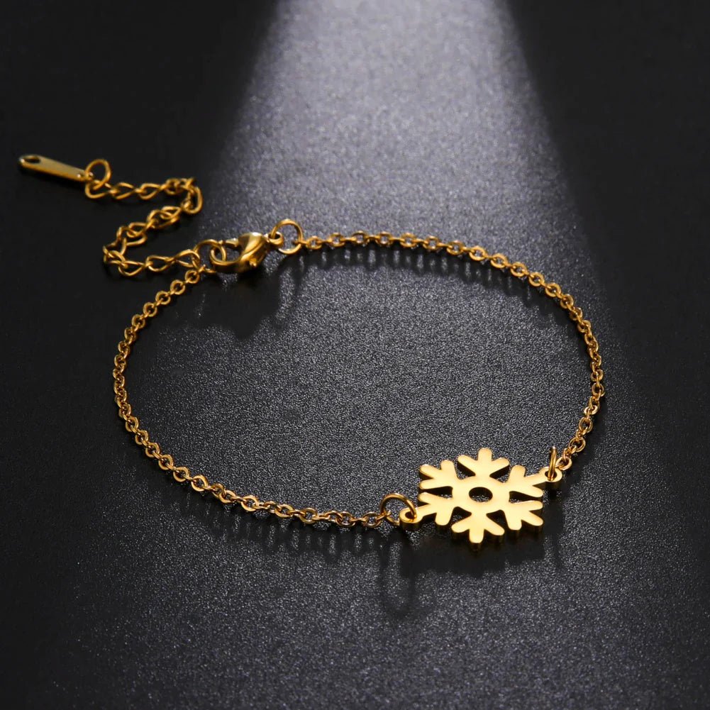 Elegant Christmas Snowflake Bracelet - Festive Stainless Steel