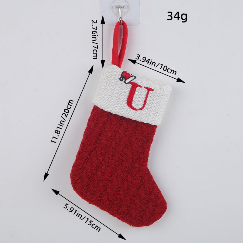 Red Letter Wool Knitted Christmas Stockings - Festive Holiday Decor