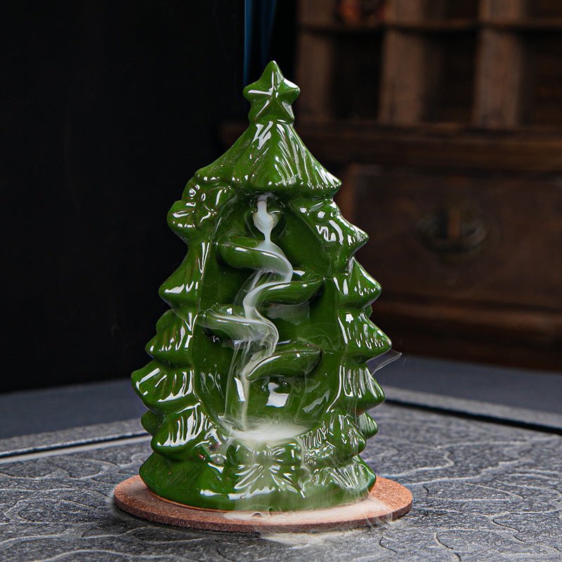 Handmade Ceramic Decor 3D Christmas Tree Backflow Incense Burner - Unique Festive Home Accent