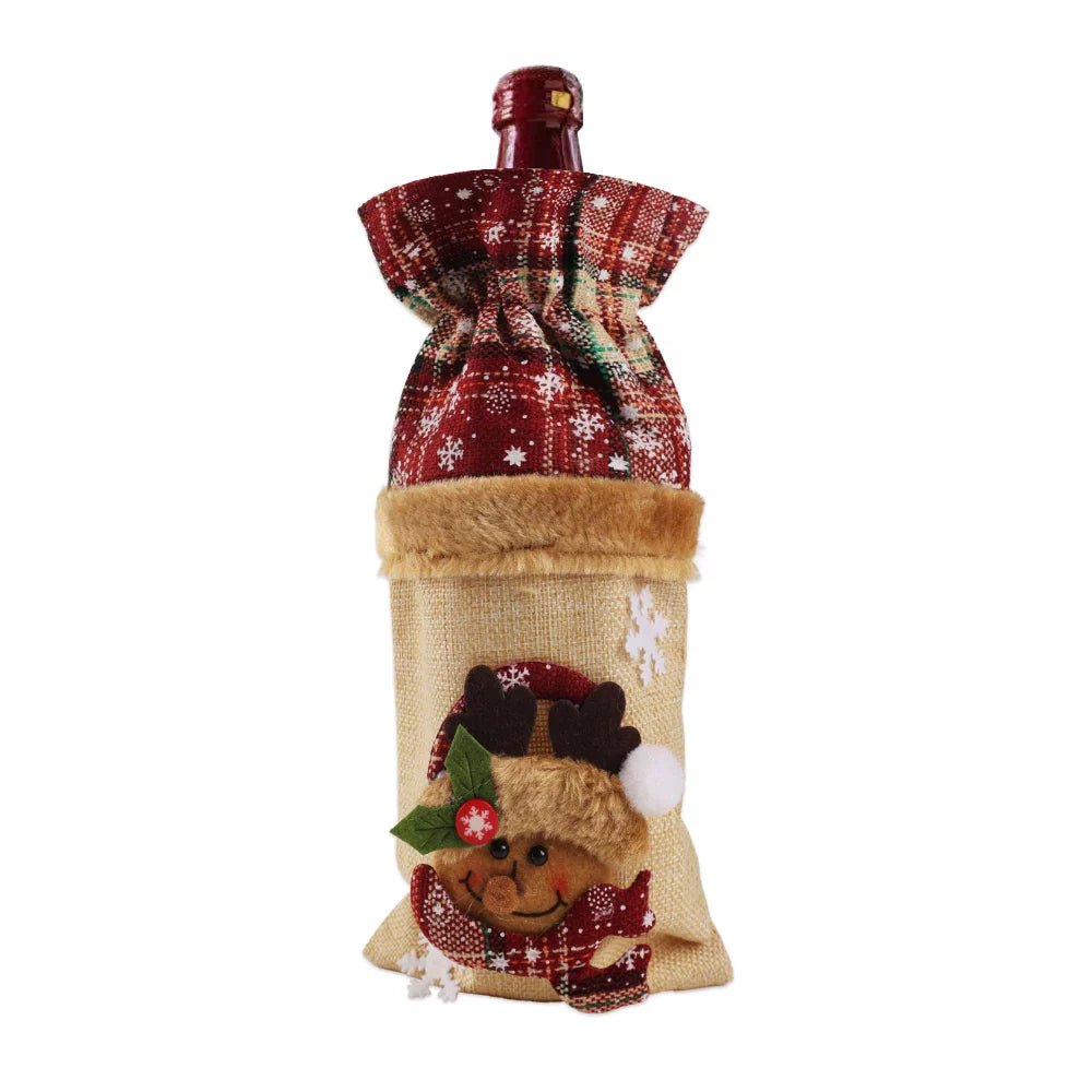 Christmas Wine Bottle Covers Set - Velvet Santa & Snowman Decor