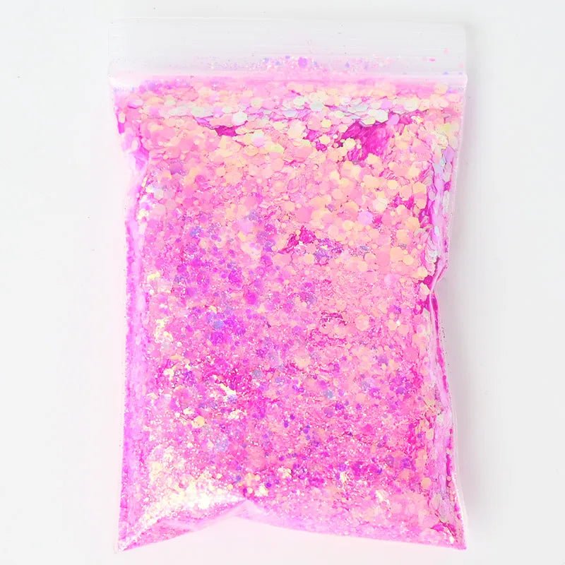 16-Colour Chunky Glitter for Nails - Iridescent 50g Craft Mix