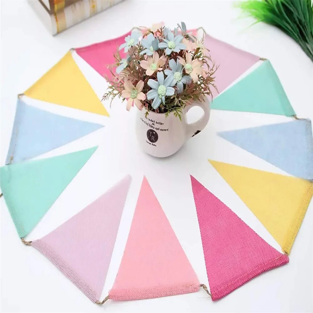 Colorful Jute Linen Birthday Bunting Garland - Cake Pops Parties