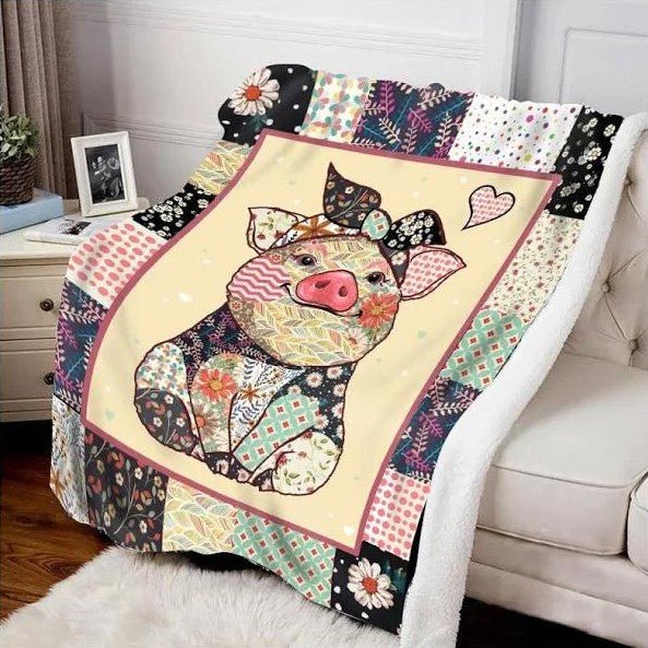 Cute Pig Christmas Cozy Polyester Blanket - Flannel Bedding