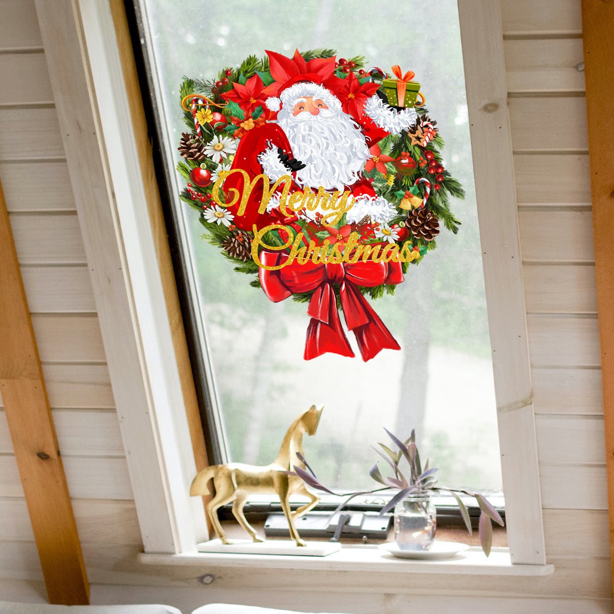 25cm Santa Claus Glass Sticker - PVC Holiday Décor