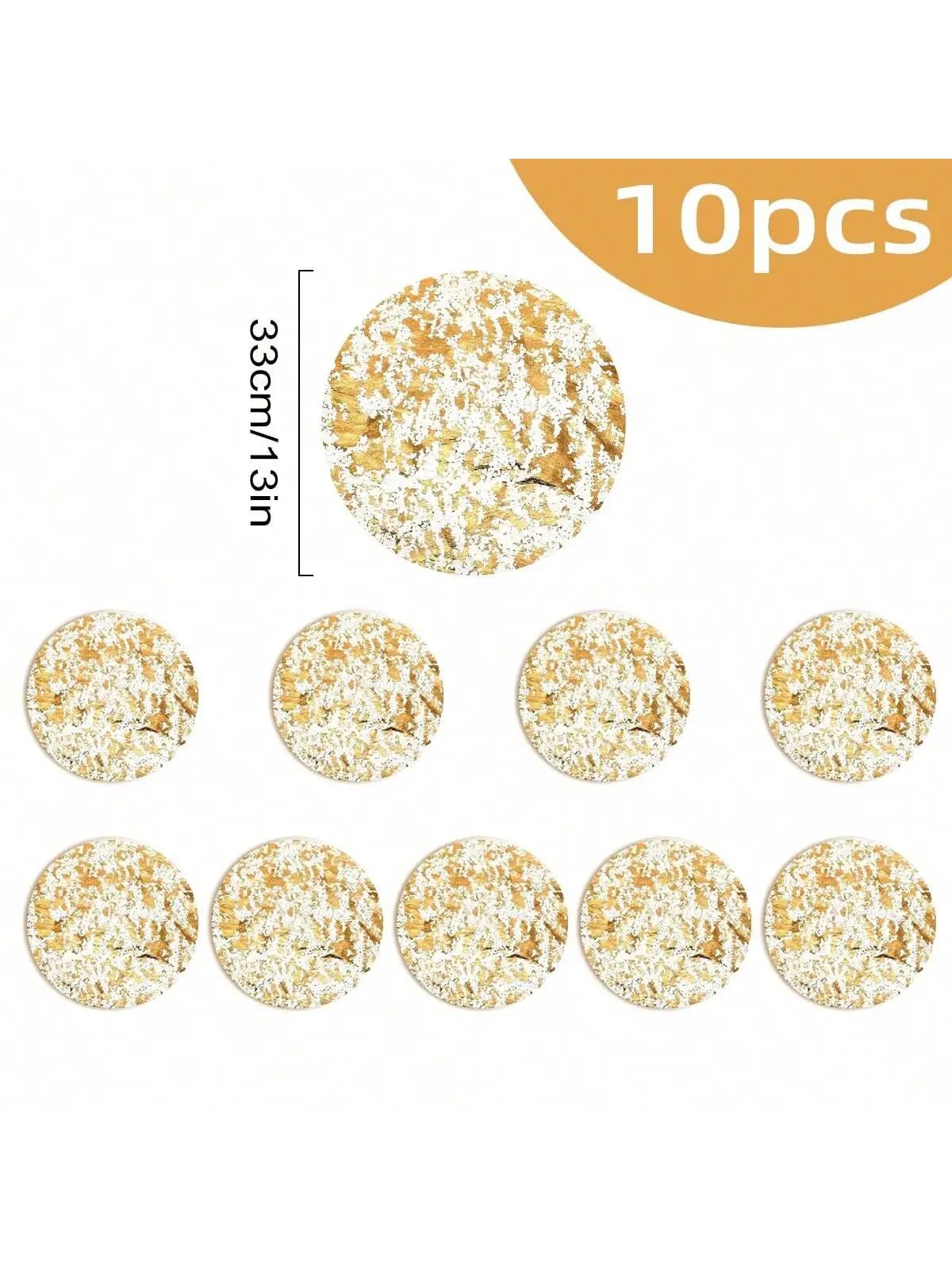 Disposable Placemats Set of 10 - 13" Gold Sequins Design