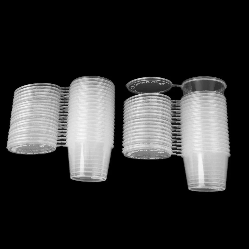 100 Disposable Sauce Cup Containers With Hinged Lids