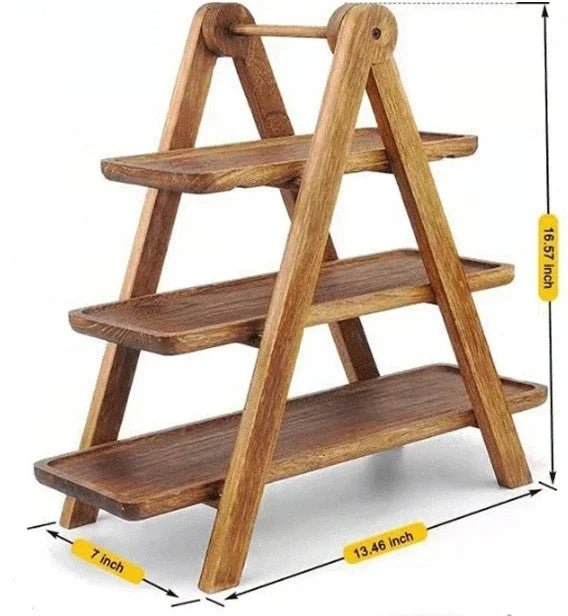 3-Tier Eco-Friendly Wooden Serving Tray for Cakes & Snacks
