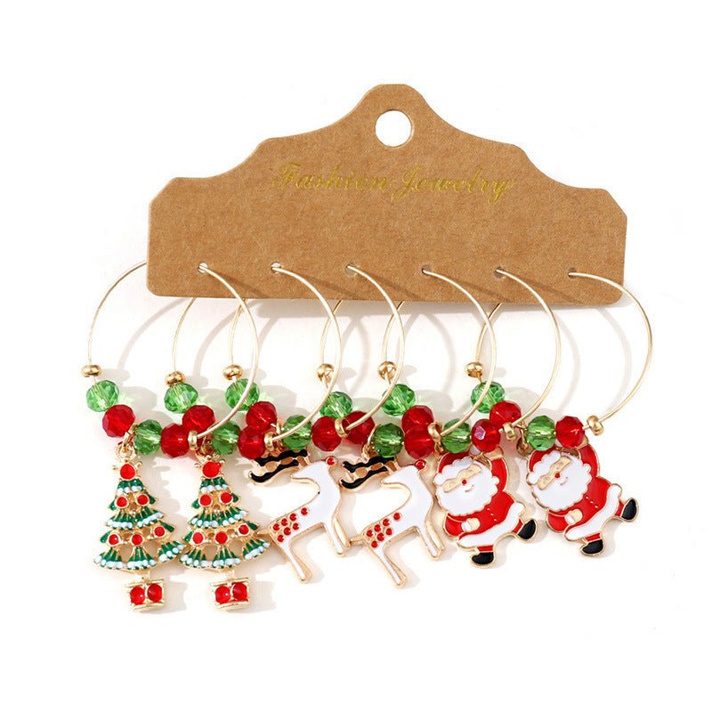 Festive Holiday Earrings - 3 Pairs of Elk, Bells & Santa