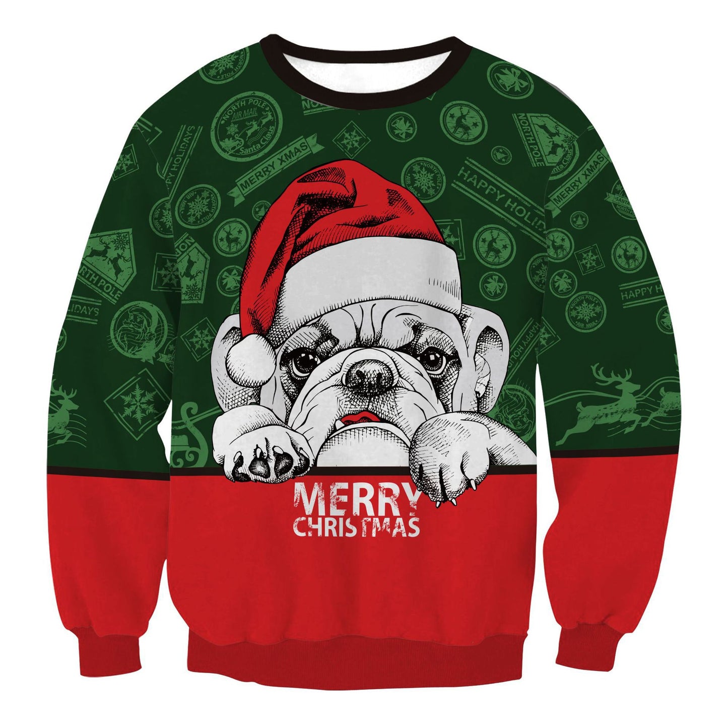 Round Neck Pullover Christmas Sweater with Festive Print