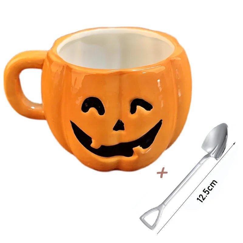 Funny Pumpkin-Shaped Halloween Coffee Mug - 301-400mL Capacity