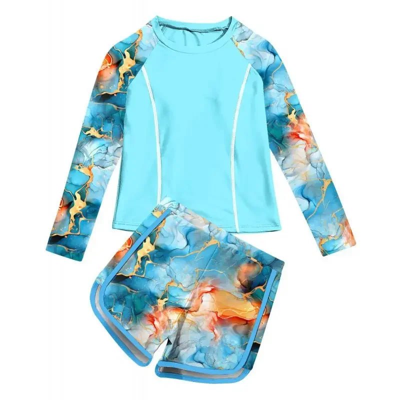 Girls Long Sleeve Swimsuit Set | UPF50+ UV Protection & Shorts